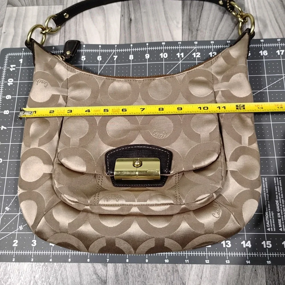 Coach Kristin Op Art Sateen Hobo Bag 19331 Khaki Mahogany Signature Shoulder